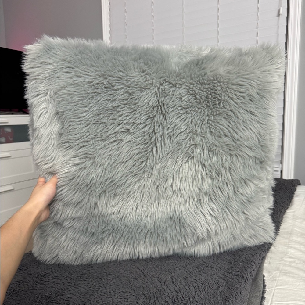 The Big One Grey Square Faux Fur Accent Pillow 24" x 24"